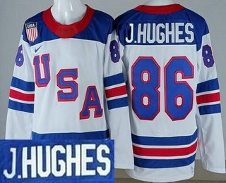Men's USA #86 Jack Hughes White 2026 Olympics Authentic Jersey