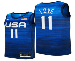 Men's USA Basketball #11 Kevin Love 2021 Blue Tokyo Olympics Stitched Away Jersey