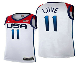 Men's USA Basketball #11 Kevin Love 2021 White Tokyo Olympics Stitched Home Jersey