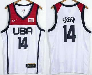 Men's USA Basketball #14 Draymond Green 2021 White Tokyo Olympics Stitched Home Jersey