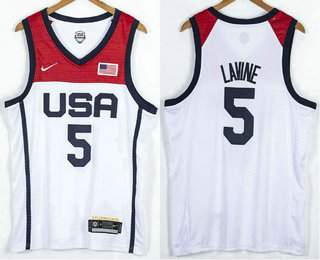 Men's USA Basketball #5 Zach LaVine 2021 White Tokyo Olympics Stitched Home Jersey