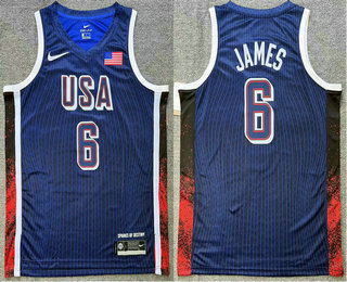 Men's USA Basketball #6 LeBron James Blue 2024 Swingman Heat Press Jersey