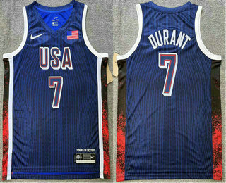 Men's USA Basketball #7 Kevin Durant Blue 2024 Swingman Heat Press Jersey