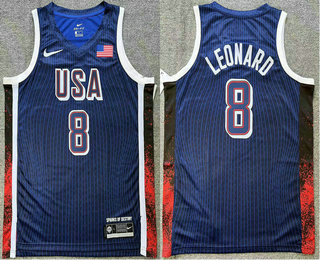 Men's USA Basketball #8 Kawhi Leonard Blue 2024 Swingman Heat Press Jersey