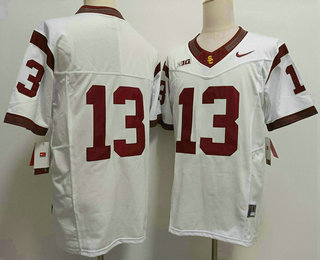 Men's USC Trojans #13 Caleb Williams No Name White FUSE College Football Jersey