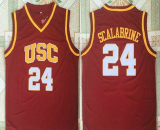 Men's USC Trojans #24 Brian Scalabrine Red College Basketball Retro Swingman Stitched NCAA Jersey