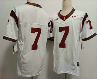 Men's USC Trojans #7 Miller Moss Without Name White FUSE College Football Jersey