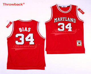 Men's University of Maryland #34 Len Bias Red College Basketball Swingman Jersey