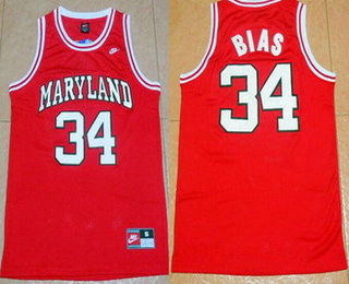 Men's University of Maryland #34 Len Bias Red College Basketball Swingman Jersey
