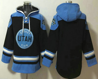 Men's Utah Hockey Club Blank Black Blue Ageless Must Have Lace Up Pullover Hoodie