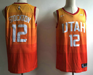 Men's Utah Jazz #12 John Stockton 2017-2018 City Edition 5 For The Fight Orange Nike Swingman Jersey