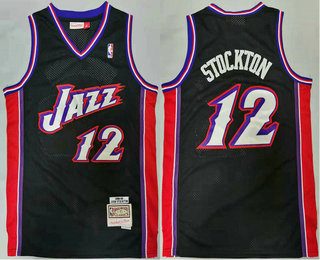 Men's Utah Jazz #12 John Stockton Black 1998-99 Hardwood Classics Soul Swingman Throwback Jersey