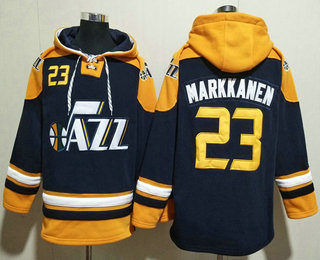 Men's Utah Jazz #23 Lauri Markkanen Blue Yellow Lace Up Pullover Hoodie