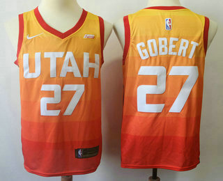 Men's Utah Jazz #27 Rudy Gobert 2017-2018 City Edition 5 For The Fight Orange Nike Swingman Jersey