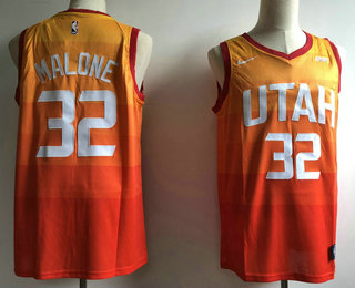 Men's Utah Jazz #32 Karl Malone 2017-2018 City Edition 5 For The Fight Orange Nike Swingman Jersey