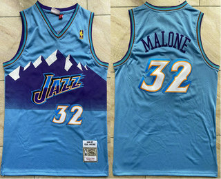 Men's Utah Jazz #32 Karl Malone Mountain Blue 1996-97 Hardwood Classics Soul Swingman Throwback Jersey