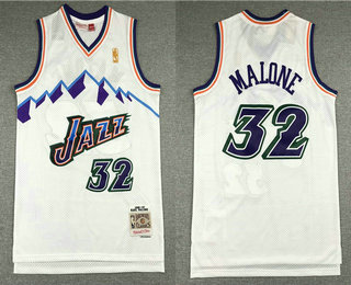 Men's Utah Jazz #32 Karl Malone Mountain White Gold NBA Hardwood Classics Soul Swingman Throwback Jersey