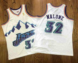 Men's Utah Jazz #32 Karl Malone Mountain White Hardwood Classics Soul AU Throwback Jersey