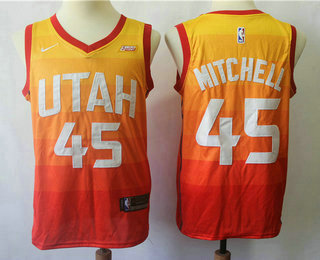 Men's Utah Jazz #45 Donovan Mitchell 2017-2018 City Edition 5 For The Fight Orange Nike Swingman Jersey