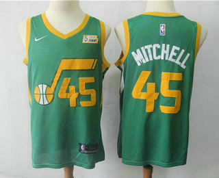 Men's Utah Jazz #45 Donovan Mitchell Green Nike Swingman 2018 playoffs Earned Edition Stitched Jersey With The Sponsor Logo