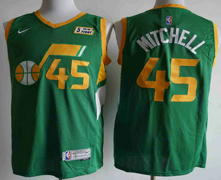 Men's Utah Jazz #45 Donovan Mitchell Green Nike Swingman 2021 Earned Edition Stitched Jersey With Sponsor Logo