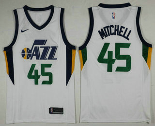 Men's Utah Jazz #45 Donovan Mitchell White 2017-2018 Nike Swingman Stitched NBA Jersey