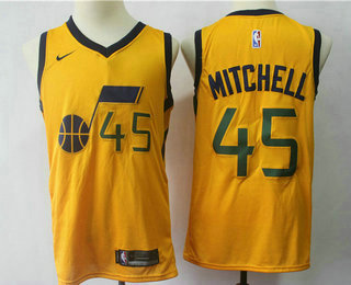 Men's Utah Jazz #45 Donovan Mitchell Yellow 2017-2018 Nike Swingman Stitched NBA Jersey(Without the sponsor's logo)