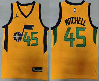 Men's Utah Jazz #45 Donovan Mitchell Yellow 2021 Brand Jordan Swingman Stitched NBA Jersey