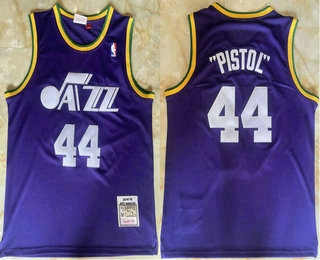 Men's Utah Jazz 44 Pistol Pete Maravich Hardwood Classics Purple Throwback Swingman Jersey