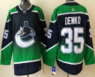 Men's Vancouver Canucks #35 Thatcher Demko Navy Green 2021 Reverse Retro Stitched NHL Jersey