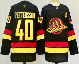 Men's Vancouver Canucks #40 Elias Pettersson Black 2024 With A Patch Stitched Jersey