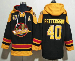 Men's Vancouver Canucks #40 Elias Pettersson Black Ageless Must Have Lace Up Pullover Hoodie