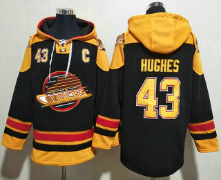 Men's Vancouver Canucks #43 Quinn Hughes Black Ageless Must Have Lace Up Pullover Hoodie