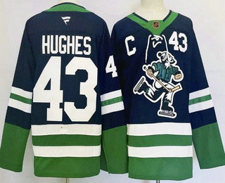 Men's Vancouver Canucks #43 Quinn Hughes Navy Reverse Retro 2025 Stitched Jersey