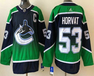 Men's Vancouver Canucks #53 Bo Horvat Navy Green 2021 Reverse Retro Stitched NHL Jersey