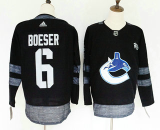 Men's Vancouver Canucks #6 Brock Boeser Black 100th Anniversary Adidas Stitched NHL 2017 Hockey Jersey