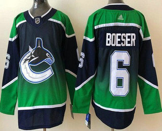 Men's Vancouver Canucks #6 Brock Boeser Navy Green 2021 Reverse Retro Stitched NHL Jersey