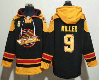 Men's Vancouver Canucks #9 JT Miller Black Ageless Must Have Lace Up Pullover Hoodie