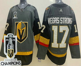 Men's Vegas Golden Knights #17 Vegas Strong Gray 2023 Stanley Cup Champions Authentic Jersey