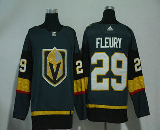 Men's Vegas Golden Knights #29 Marc-Andre Fleury Gray With Handwork Sequin Fashion Team Logo Home 2017-2018 Hockey Adidas Stitched NHL Jersey