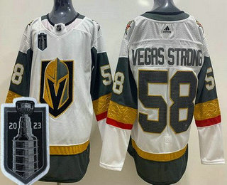 Men's Vegas Golden Knights #58 Vegas Strong White 2023 Stanley Cup Final Authentic Jersey