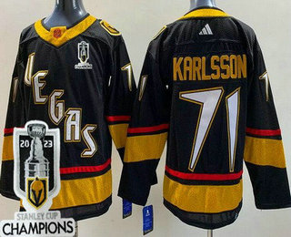 Men's Vegas Golden Knights #71 William Karlsson Black Reverse Retro 2023 Stanley Cup Champions Authentic Jersey