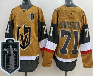 Men's Vegas Golden Knights #71 William Karlsson Gold 2023 Stanley Cup Final Authentic Jersey