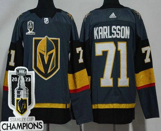 Men's Vegas Golden Knights #71 William Karlsson Gray 2023 Stanley Cup Champions Authentic Jersey