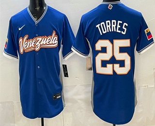 Men's Venezuela #25 Gleyber Torres Blue 2026 World Baseball Classic Cool Base Jersey