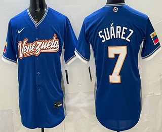 Men's Venezuela #7 Eugenio Suarez Blue 2026 World Baseball Classic Cool Base Jersey