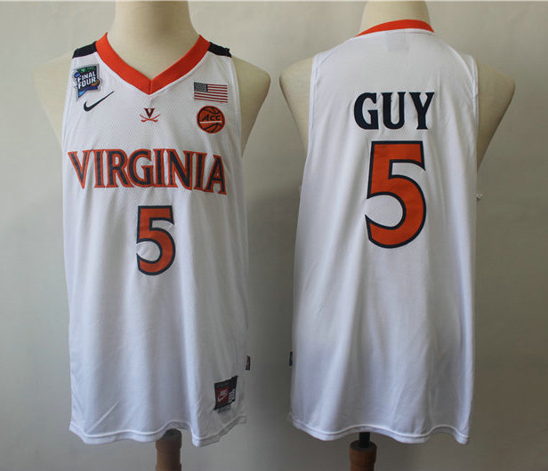 Men's Virginia Cavaliers #5 Kyle Guy White 2019 Final Four Patch Basketball Stitched Jersey