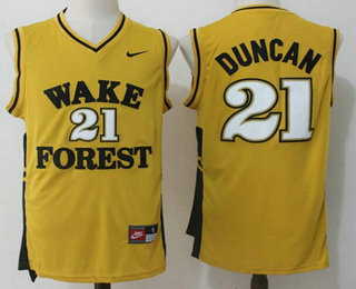Men's Wake Forest Demon Deacons #21 Tim Duncan Yellow College Basketball Nike Swingman Stitched NCAA Jersey