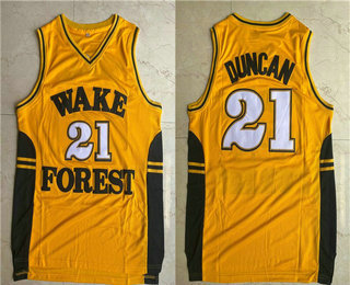 Men's Wake Forest Demon Deacons #21 Tim Duncan Yellow High School Swingman Jersey