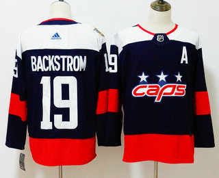 Men's Washington Capitals #19 Nicklas Backstrom Navy Blue With A Patch 2018 Stadium Series Adidas Stitched NHL Hockey Jersey